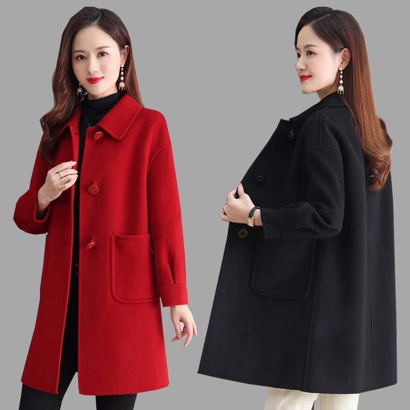 高级感灰色双面绒大衣女中长款