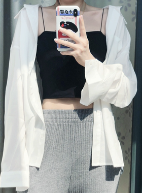 春季韩版ins风净色简约通勤百搭宽松中性男友风BF长袖衬衫