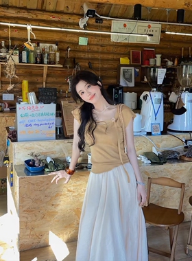 FoF度假风无袖挂脖系带法式蕾丝挂脖夏季性感露肩大摆长连衣裙