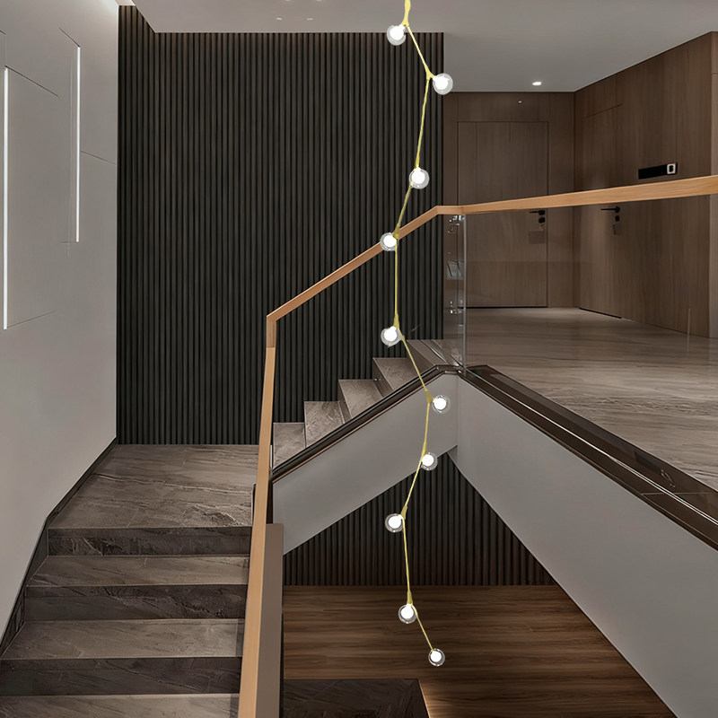 现代loft复式旋转楼梯吊灯北欧极简别墅高空楼梯间轻奢玻璃魔豆灯