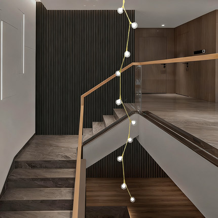 现代loft复式旋转楼梯吊灯北欧极简别墅高空楼梯间轻奢玻璃魔豆灯