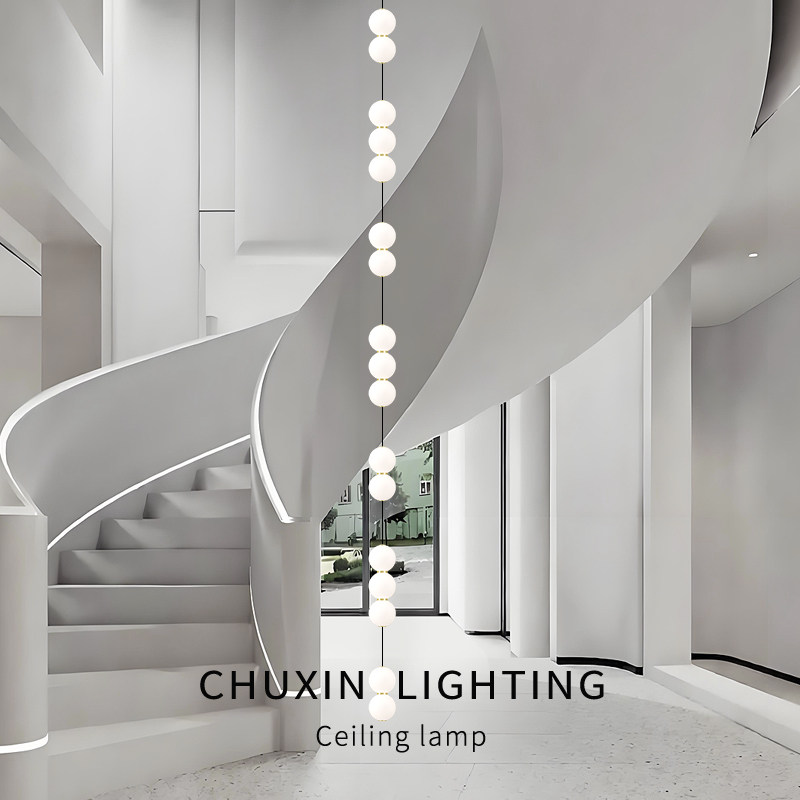 现代简约狭窄楼梯间圆球吊灯一串多头串串球复式楼别墅楼梯间吊灯