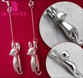 耳坠 RED 耳饰 萌猫小喵咪伸腿猫趴趴猫 耳环 SANKE 925银镀白金