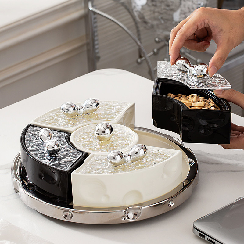 奶油风陶瓷带盖分格下午茶点心盘小吃碟瓜子坚果零食干果盒水果盘,家居饰品,果盘/果篓,淘宝优惠券,粉丝福利购,淘宝优惠卷