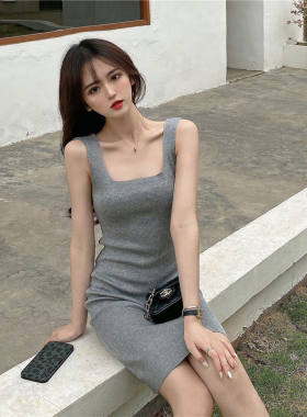大码女装春夏穿搭针织打底包臀吊带背心裙子胖妹妹修身显瘦连衣裙