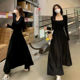 连衣裙子女秋季 高级感法式 方领长袖 赫本风收腰显瘦气质长裙后妈裙