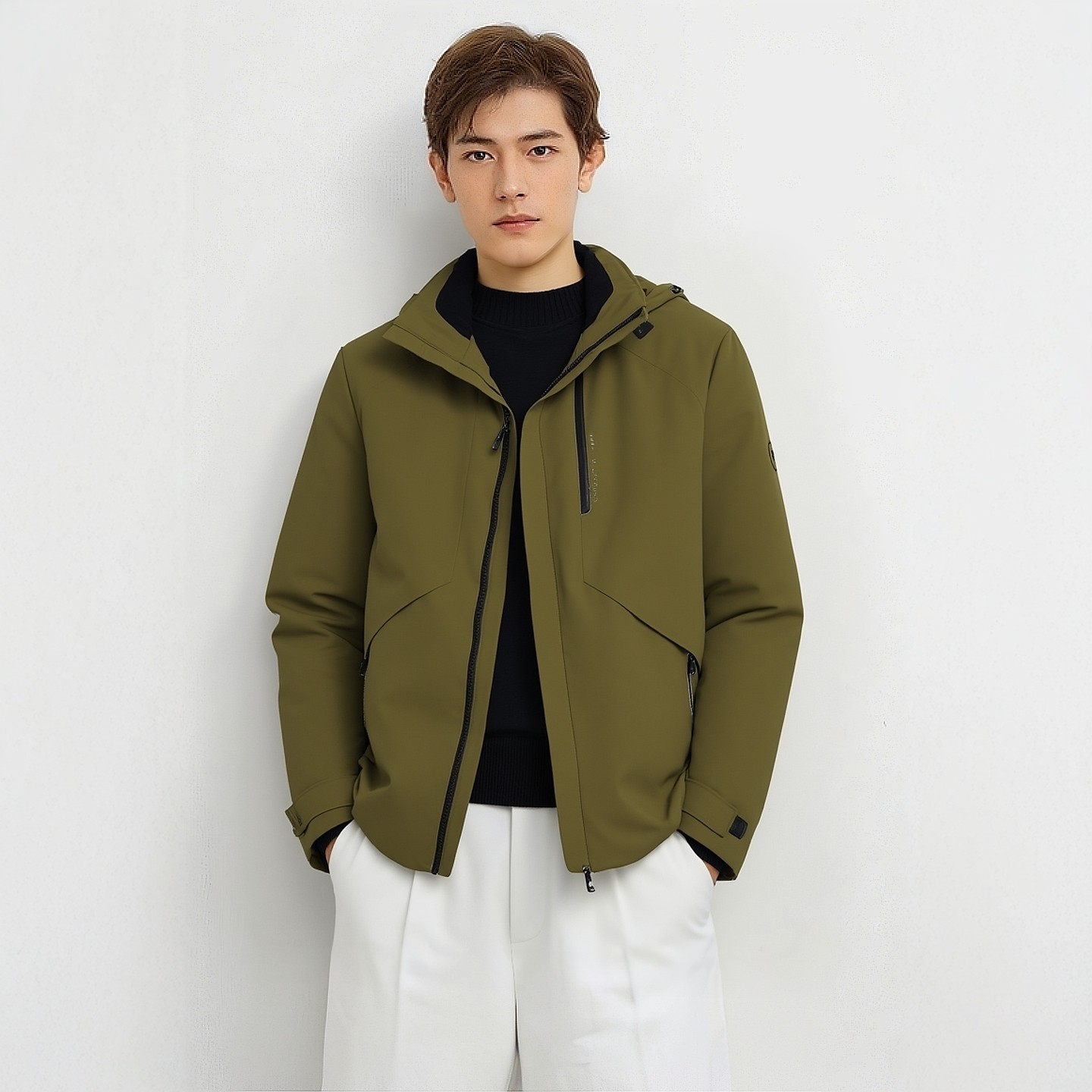 H254026D08爱登堡男装2025年冬装新款连帽白鸭绒羽绒服休闲服