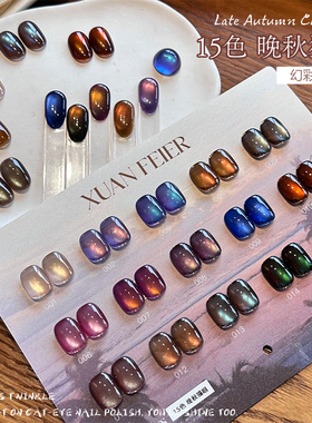 15色晚秋猫眼甲油胶套装幻彩指甲油胶秋冬显白猫眼美甲胶小套系胶
