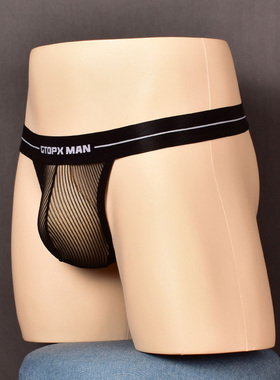 GTOPX MAN男士个性条纹网纱网孔性感低腰丁字裤黑白色青年潮男T裤