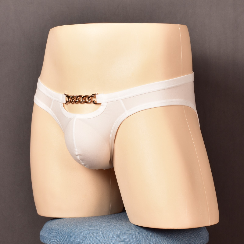 男士镂空金属链条低腰三角裤青年