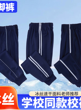 冰丝束脚薄款校裤一道杠两条杠灰色反光条学生同款宽松运动裤透气