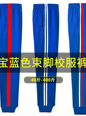 定制特体加肥加大宝蓝色束脚校服裤子男女生通用款春夏宽松运动裤
