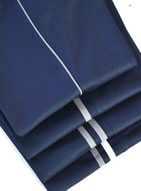 春夏季反光条校服裤子灰色条两道杠男女生加肥加大码宽松直筒校裤