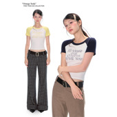 Ring 字母印花短袖 黄白 First 藏青撞色 插肩袖 T恤女圆领修身 上衣