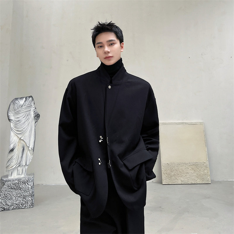 秋季新中式立领西装男小众多种穿法设计感韩版复古痞帅西服发型师