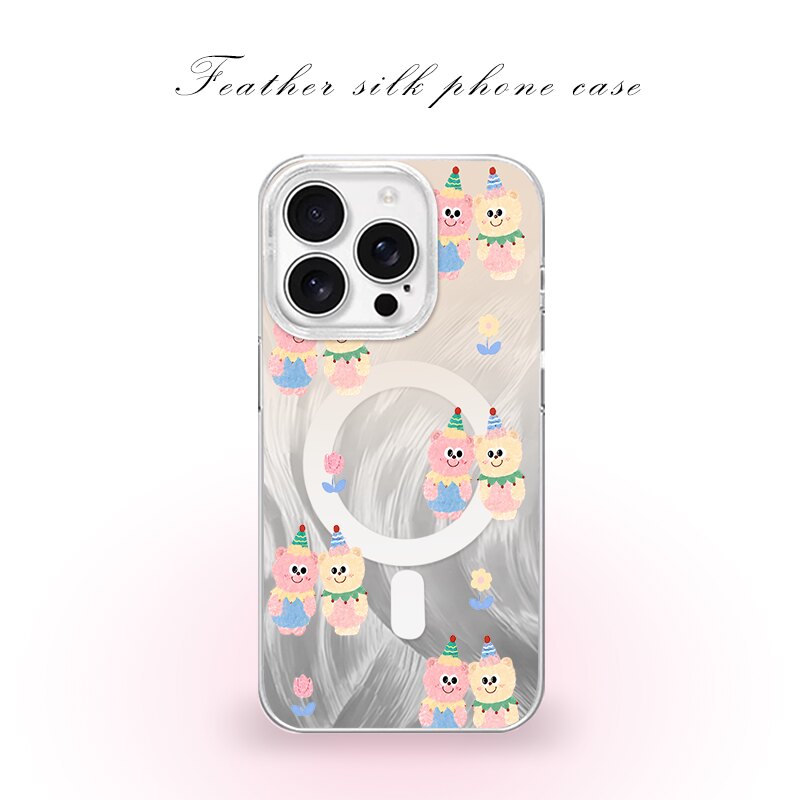 彩色蛋糕帽小熊用于iPhone17pro/16promax手机壳华为mete80一加13磁吸vivoS30羽纱红米K80小米17OPPO