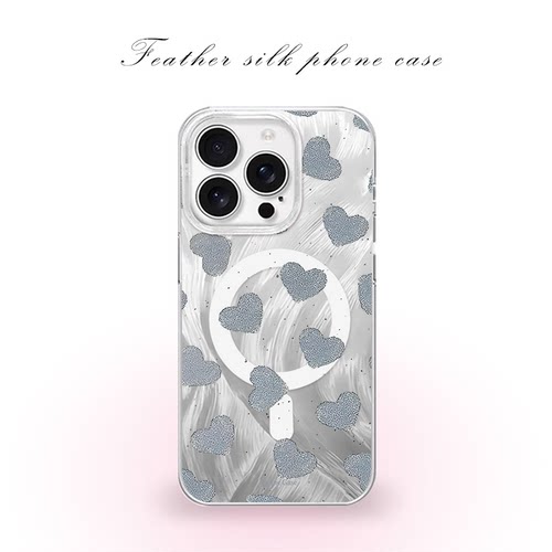 灰调手绘爱心用于iPhone17pro/16promax手机壳华为mete80一加13磁吸vivoS30羽纱红米K80小米17OPPO
