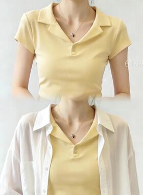 温柔风黄色翻领polo衫短袖t恤女2026新款夏季小个子显高显瘦上衣