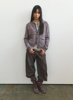 Funnel IN卷边彩色条纹毛衣2025冬季新款羊毛针织开衫外套高级感