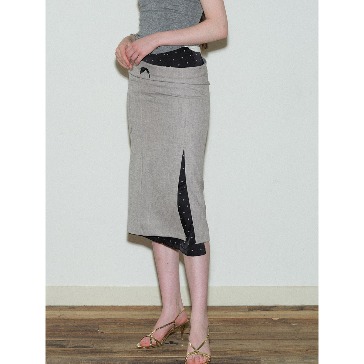 FUNNEL IN原创设计 撞色拼接双腰开衩半身裙女夏季修身显瘦包臀裙