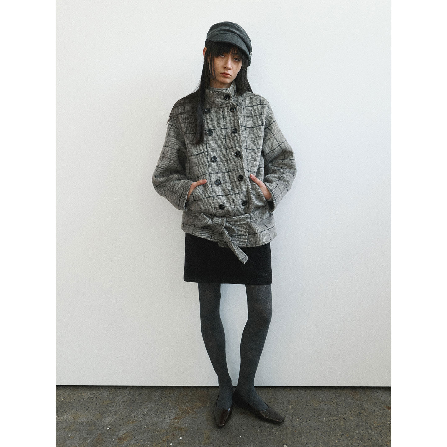 Funnel in复古格子双面呢外套大衣女2025秋冬季新款上衣