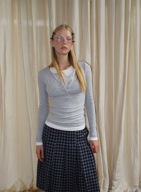 FUNNEL IN原创设计亨利领假两件长袖上衣打底衫修身白色内搭