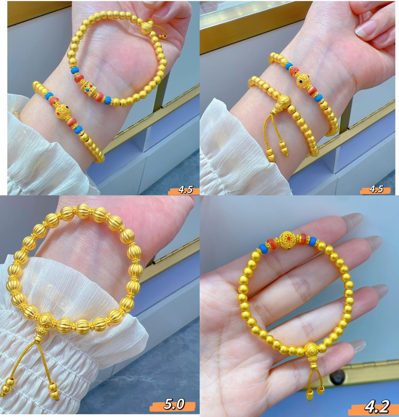 水贝黄金足金999黄金手链女款南瓜珠手链转运珠纯金文玩串珠金饰