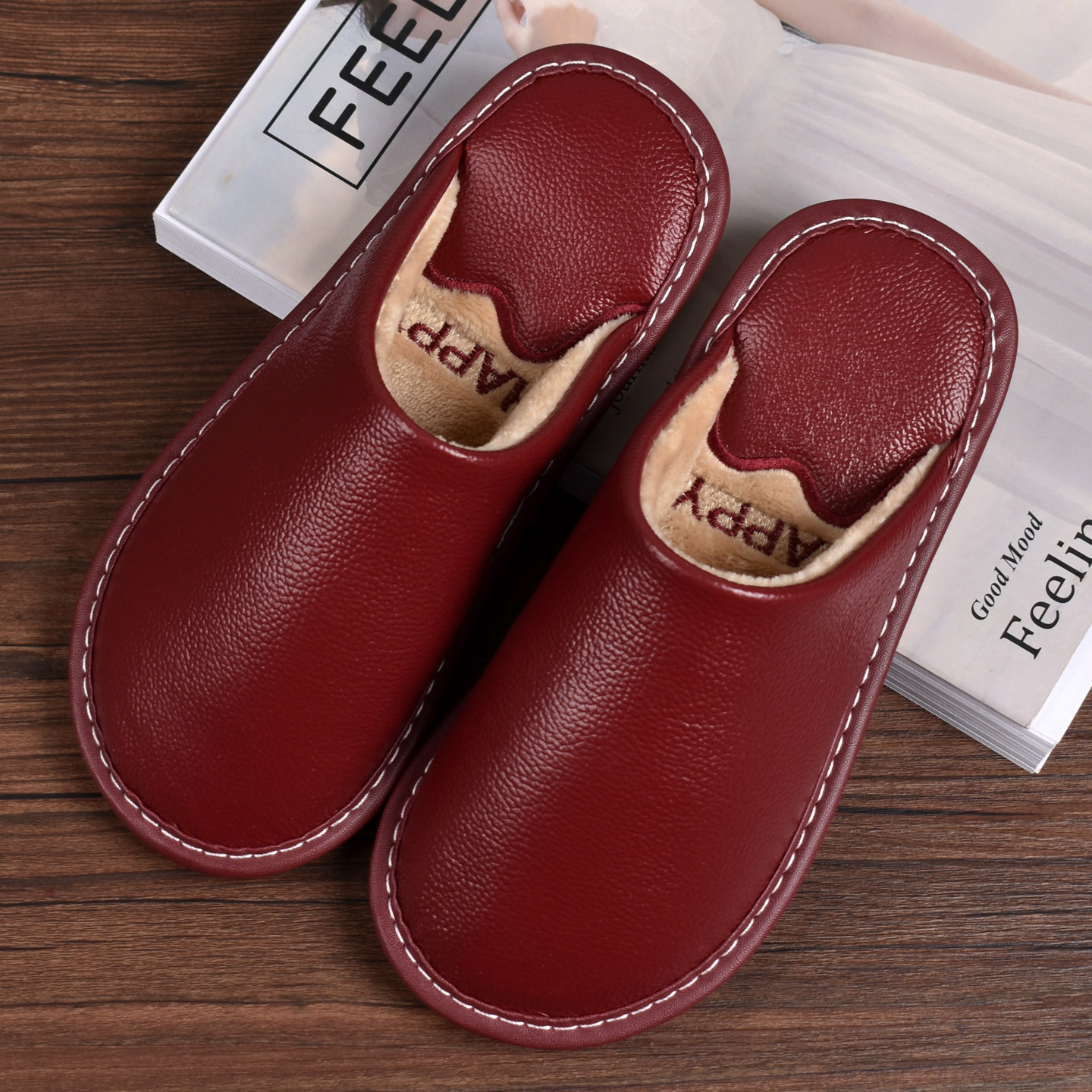 秋冬季牛皮真皮棉情侣拖鞋耐磨男女冬季防滑室内保暖居家加厚防水