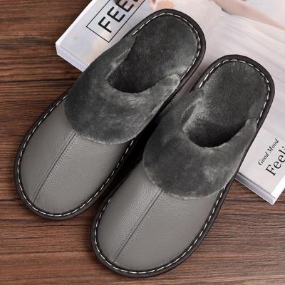 头层牛皮真皮居家拖鞋秋冬季男女情侣室内加绒加厚保暖防滑棉拖鞋