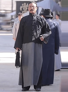 清朝管家服装民国长衫清代老爷马甲大褂演出服长袍古装马褂掌柜酒