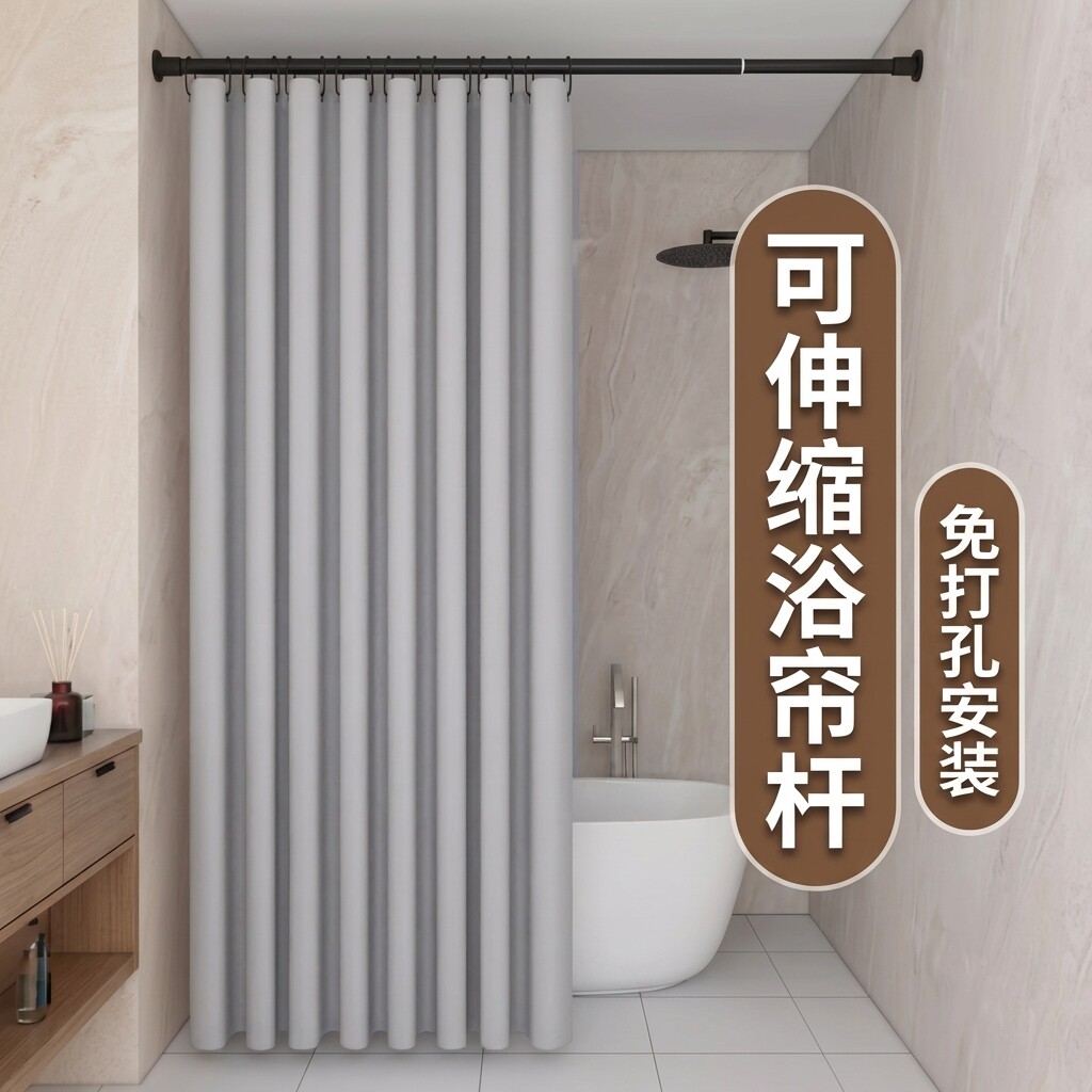 可伸缩免打孔浴帘杆窗帘杆支架托罗马杆伸缩杆挂衣撑杆加粗32管径