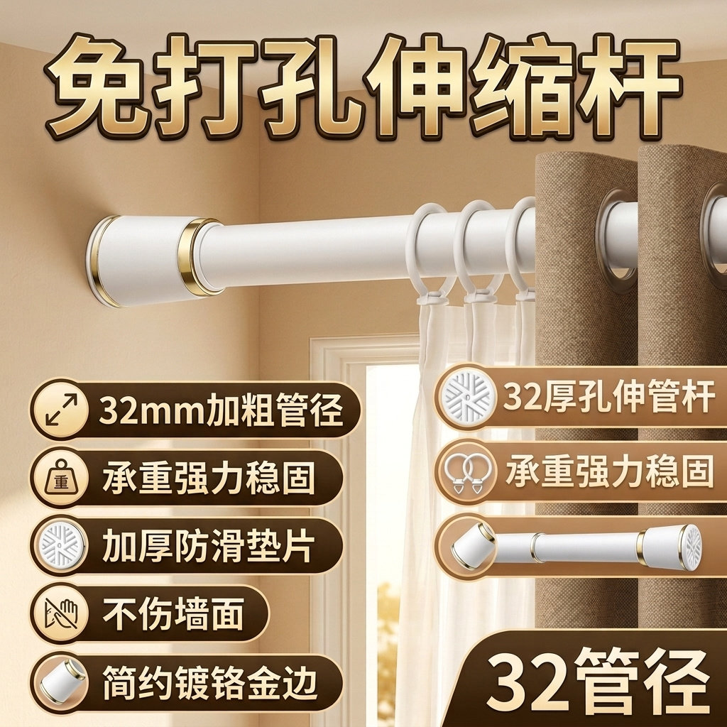 窗帘杆支架托免打孔罗马杆