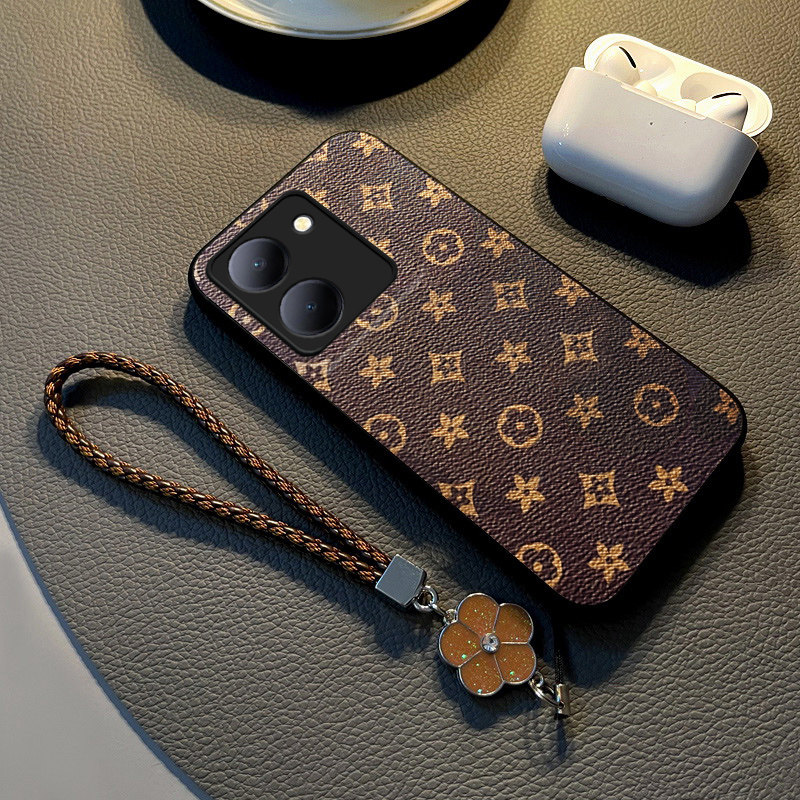 适用vivoy78简约皮纹手机壳挂绳