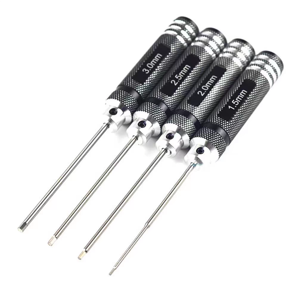 航模4件套螺丝刀1.5/2.0/2.5/3.0内六角工具套装浅蓝色白钢加粗刀