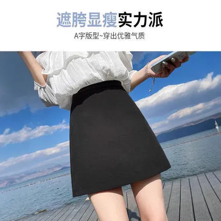 百搭2022半身裙夏季高腰西装小短裙新款显瘦女韩版a字裙纯色