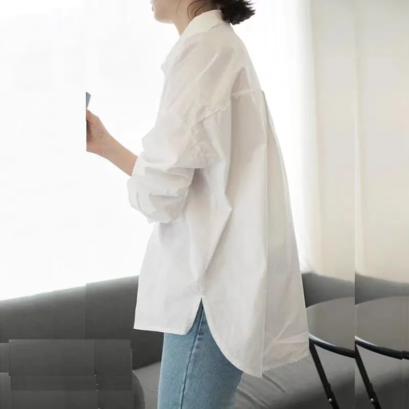 白色衬衫女设计感小众2025春秋季新款韩版宽松长袖硬挺男友风上衣