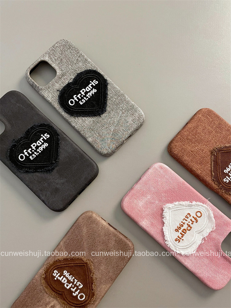 Niche ins autumn and winter velvet embroidered heart suitable for iphone15promax phone case, apple 17 new model, 16 mela, 12 pro internet celebrity, 11 super popular, 13 pro drop-proof, 14 pro protective cover