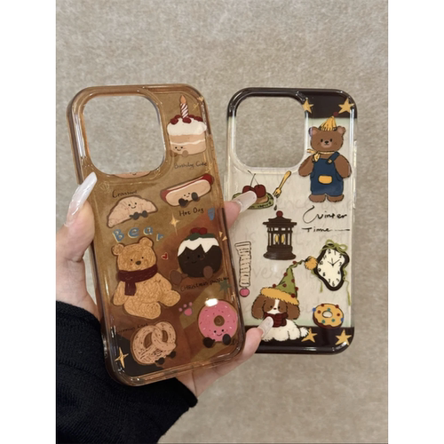 卡通可爱甜甜圈小熊适用iphone15promax苹果16手机壳新款17创意13pro全包14pro防摔透护套