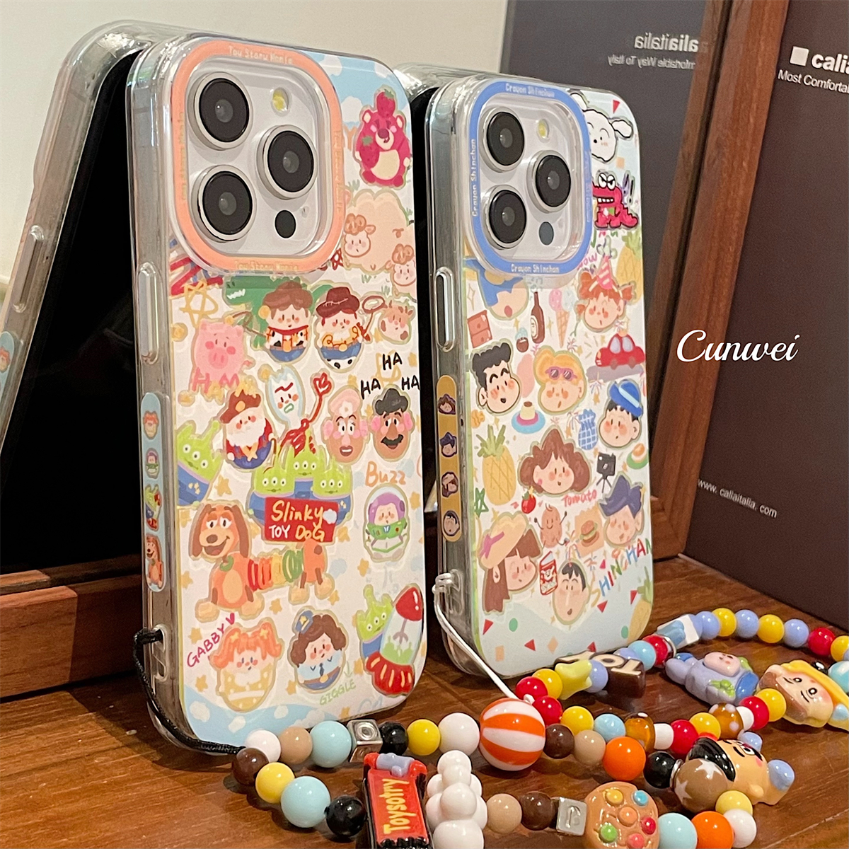 日韩可爱卡通涂鸦适用iphone15promax苹果16手机壳新款14创意链条12pro超火13pro侧边图案14pro防摔保护套