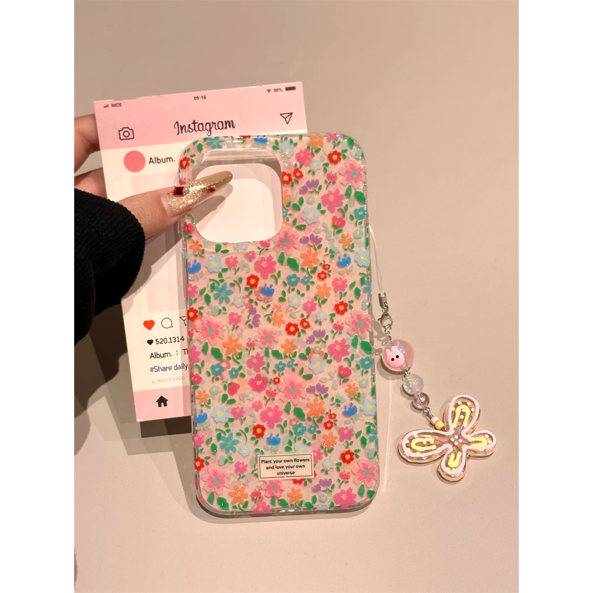 ins风春天彩色花朵适用iphone16pro手机壳苹果17新款15创意14pro女款13超火15promax双层闪粉防摔保护套