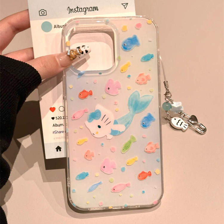 卡通可爱彩色小鱼适用iphone16pro手机壳苹果17新款15创意14pro女款13超火15promax全包防摔保护套