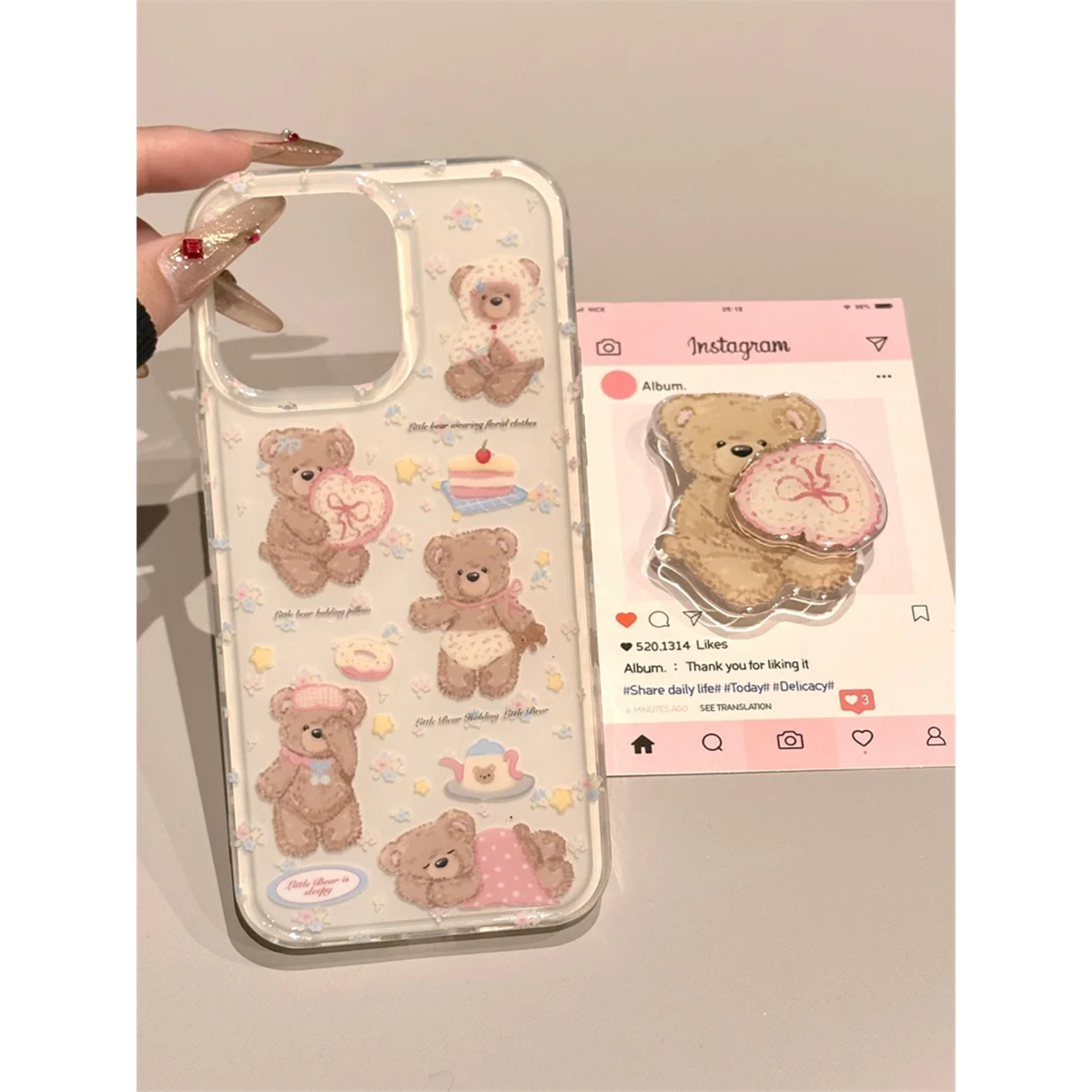 卡通可爱碎花小熊玩偶适用iphone16pro手机壳苹果16新款15创意支架14pro女款13超火15promax双层防摔保护套