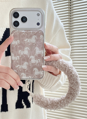 个性新年白色骏马适用iphone17promax手机壳苹果16新款15高级感14pro女款超火15promax银边滴胶防摔保护套