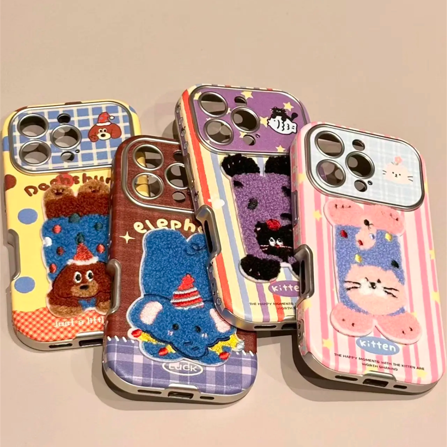 可爱卡通刺绣猫咪小狗大象适用iphone16pro手机壳苹果17新款15创意14pro女款13超火15promax皮纹防摔保护套