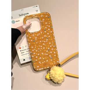韩风ins黄底满屏雏菊花朵适用iphone16pro手机壳苹果17新款15创意14pro女款13超火15promax双层防摔保护套