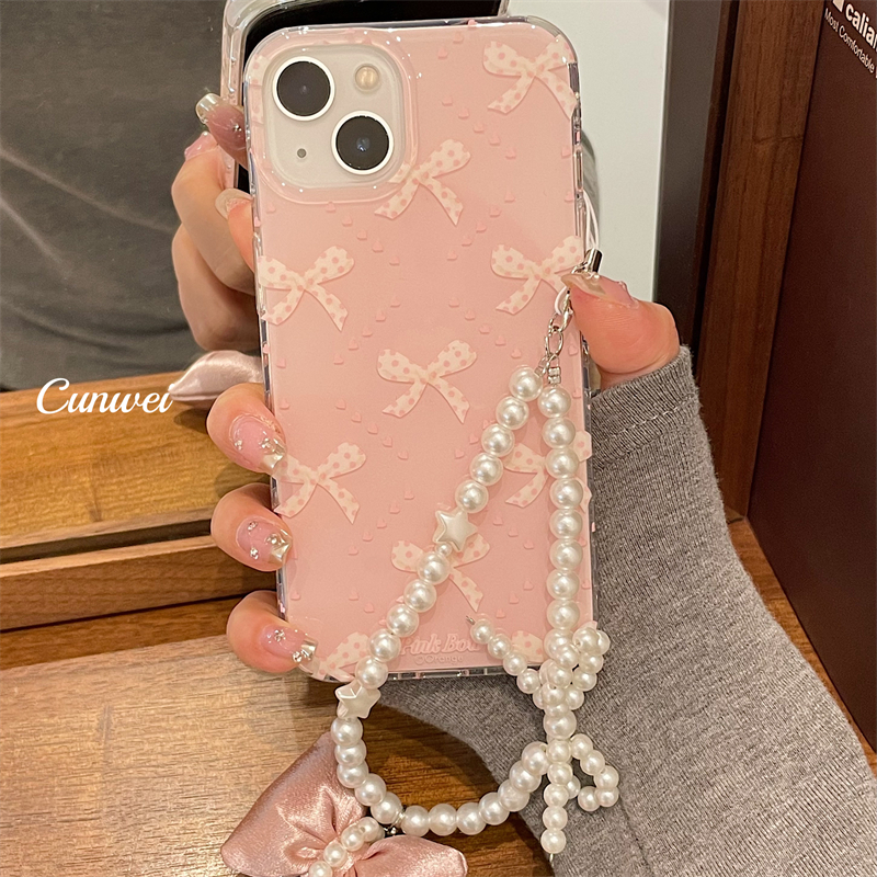 粉色蝴蝶结链条手机壳