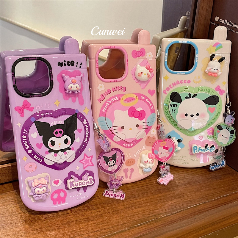创意手机造型翻盖镜子适用iphone15promax苹果16手机壳新款14可爱卡通12pro女款11超火13pro防摔14pro保护套