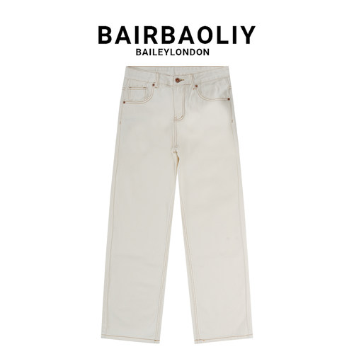 BAIRBAOLIY/柏堡里高端撞色明线薄款休闲夏季百搭直筒牛仔长裤男
