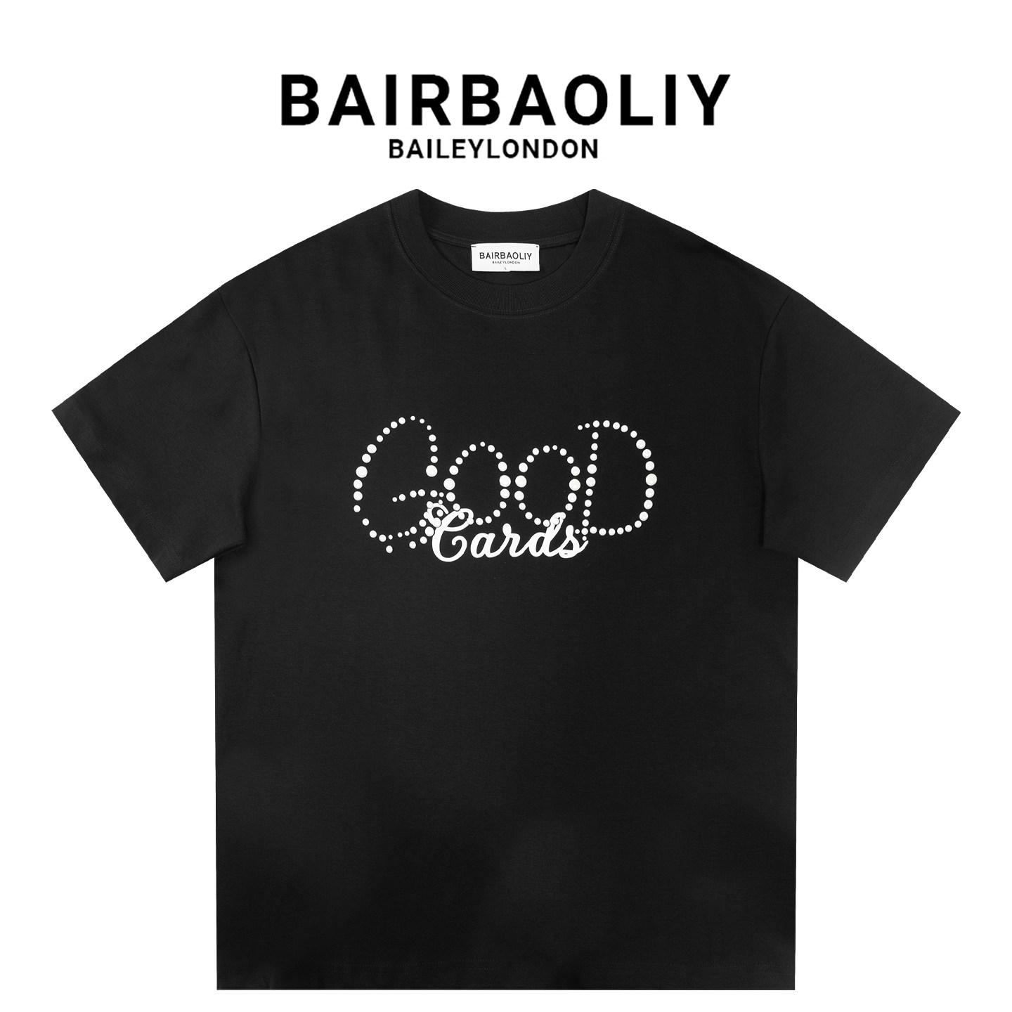 BAIRBAOLIY重工珍珠烫钻印花潮牌短袖T恤男重磅时尚潮流圆领上衣