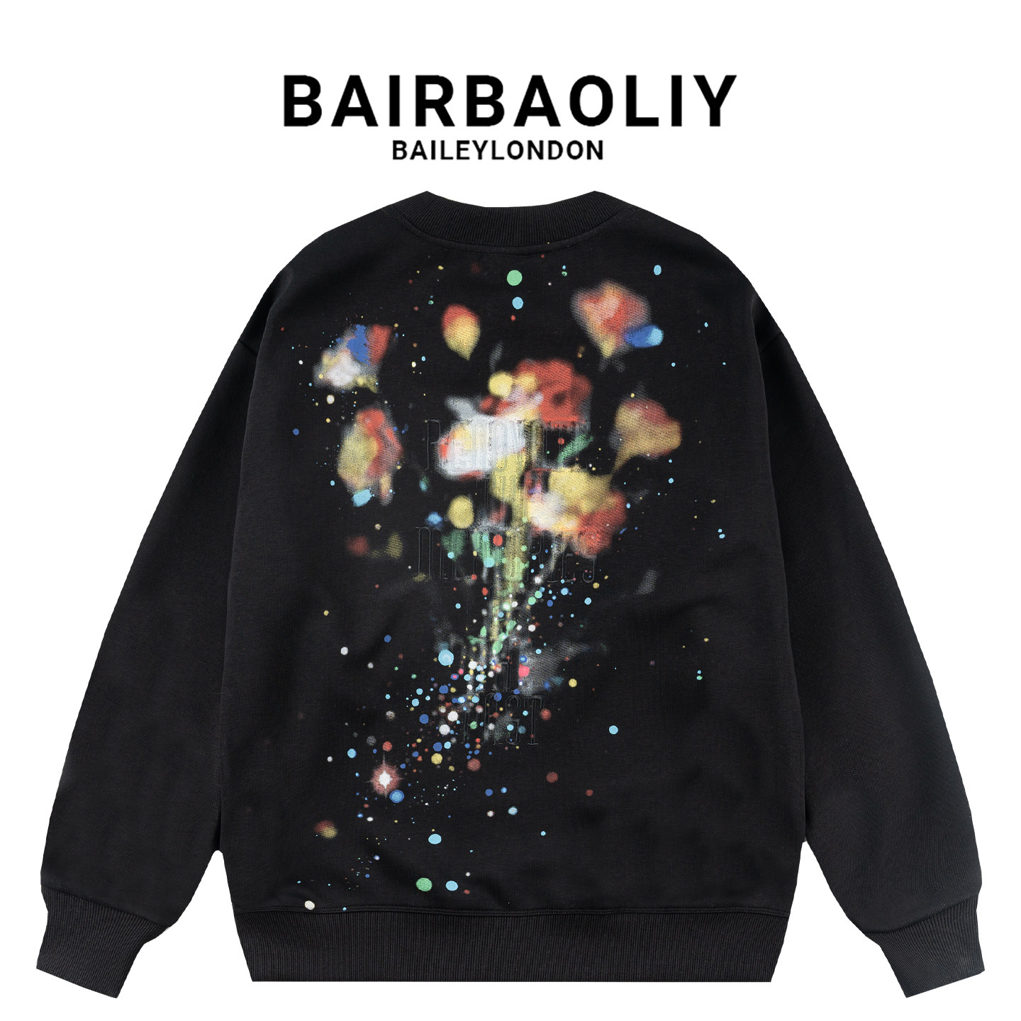 BAIRBAOLIY艺术感喷绘花朵卫衣彩色泼墨印花简约百搭上衣男女同款